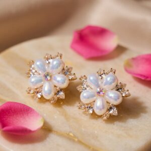 Layered Pearl Flower Studs