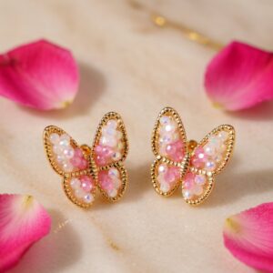 Pearly Pink Butterfly Studs
