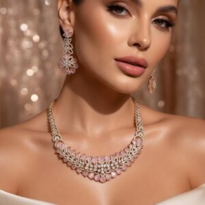 Pastel Pink Grace Glow Choker Set in Antique Finish