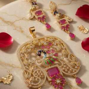 Shahi Mor/ Peacock Ruby Pendant Set