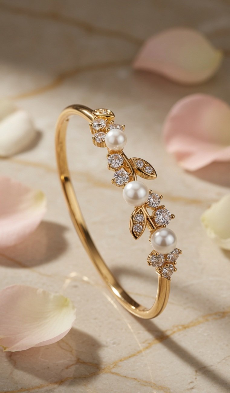 Leaf Pearl Overlaped Side Openable bracelet - Image 2