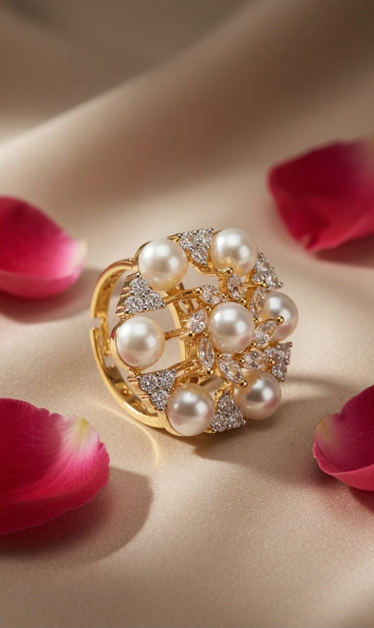 Aurora Pearl Cocktail Ring-Gold Finish