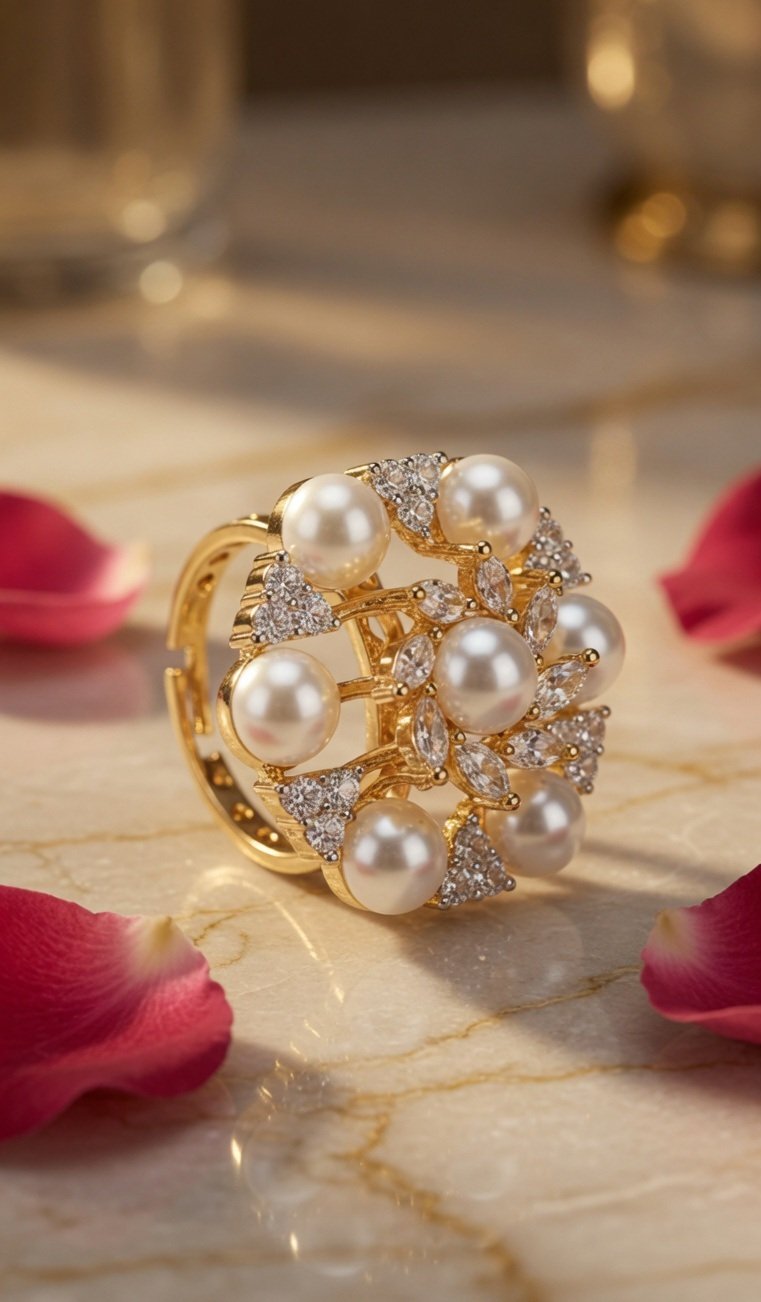 Aurora Pearl Cocktail Ring-Gold Finish - Image 2