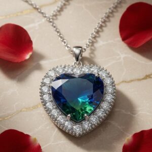 Ocean Heart Halo Pendant set-Platinum Finish