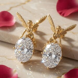 Enchanted Fairy Wing Zircon Earrings-Gold Finish