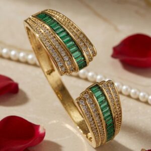 Emerald Isle Triple-Row Architectural Cuff Bracelet-Gold Finish