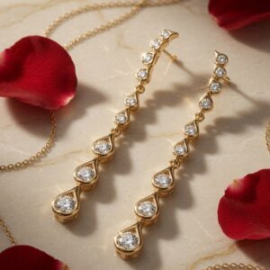 Luminous Articulated Diamond-Simulant Linear Drop-Gold Finish