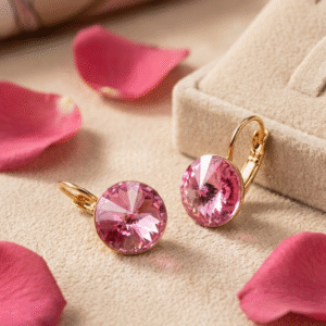 Pink Blush Solitaire Faceted Leaverback Hoops-Gold Finish