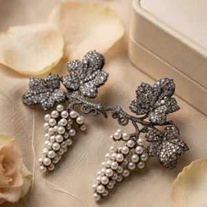 The Empress Grapevine Pavè Pearl Drop Earrings-Black Rhodium Finish