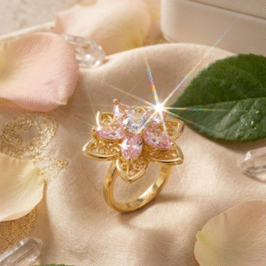 The Monarch Rose Filigree Pink Diamond-Style Ring Adjustable-Gold Finish
