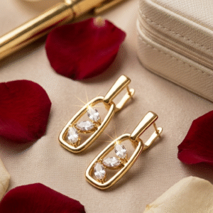 The Vivienne Marquise Luxury Open Oval Floating Crystal Hoops-Gold Finish