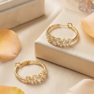 The Evangeline Radiant Cluster Brilliant-Cut Marquise Pear Stone Hoops-Gold Finish