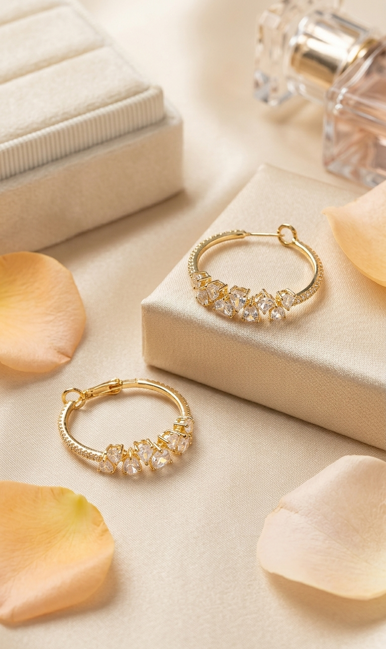 The Evangeline Radiant Cluster Brilliant-Cut Marquise Pear Stone Hoops-Gold Finish