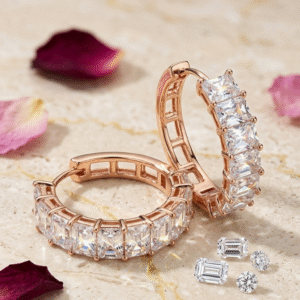 The Grand Emerald-Cut Radiant Eternity Hoops-Gold Finish