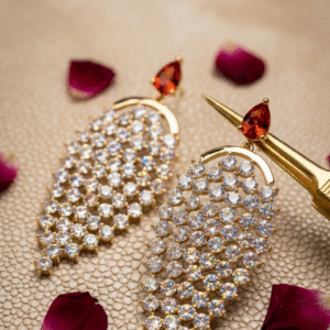 Sienna Crystal Mesh Shield Earrings-Gold Finish
