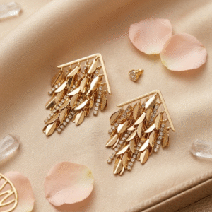 Athena Cascading Leaf Fringe Chandelier Earrings-Gold Finish