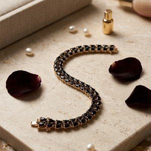 The Onyx Midnight Eclipse Pear-Cut Tennis Bracelet-Gold Finish