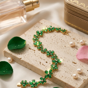Imperial Clover Green Flora Emerald Botanical Floral Bracelet-Gold Finish
