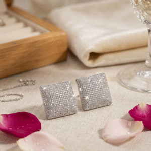 The Meridian Square Astrid Micro-Pavè Diamond-Style Studs-Platinum Finish