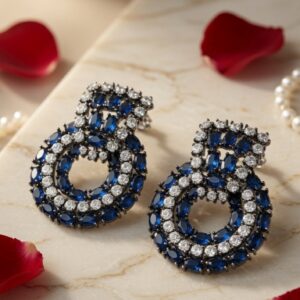 The Monaco Concentric Royal Blue Sapphire Earrings-Black Rhodium Finish