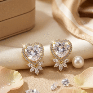 Cordelia Radiant Heart Premium Diamond-Style Pavè Cluster Studs-Gold Finish