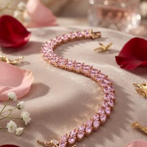 The Sakura Vine Elegant Pink Marquise-Cut Teardrop Tennis Bracelet-Gold Finish