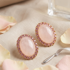 The Rosè Antoinette Oval Cabochon Studs-Gold Finish