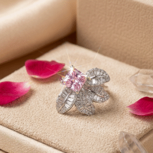 Blush Willow Pink Elysian Sovereign Orchid Adjustable Ring-Platinum Finish