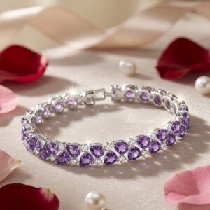 The Violetta Amethyst Purple Pear-Cut Tennis Bracelet With Diamond Accent-Platinum Finish