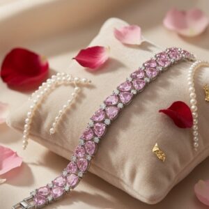 The Rosalind Blush Pink Pear-Cut Tennis Bracelet With Diamond Accent-Platinum Finish
