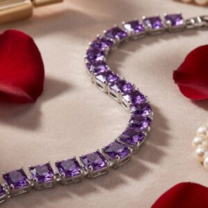 The Aurelia Princess-Cut Amethyst Purple Tennis Bracelet-Platinum Finish