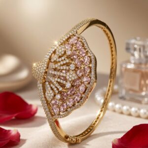 The Blush Majestic Rose Opulence Fan Kada Bracelet-Antique Finish