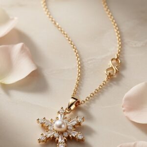 Eternity Frost Lumiere Pearl Snowflake Pendant Chain-Gold Finish
