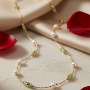 The Clementine Jade Green And Freshwater Pearl Necklace-Gold Finish