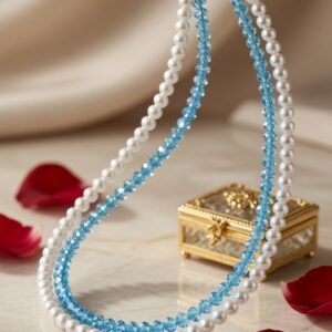 The Seraphina Layered Aquamarine Crystal And Pearl Dual-Strand Necklace-Gold Finish