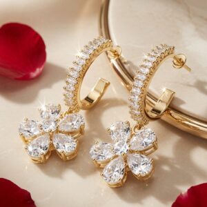 Evangeline Dahlia Convertible Blossom Drop Hoops-Gold Finish
