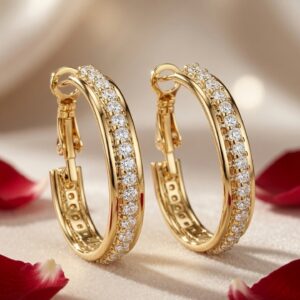 Elena Classic Pavè Diamond-Style Hoops-Gold Finish