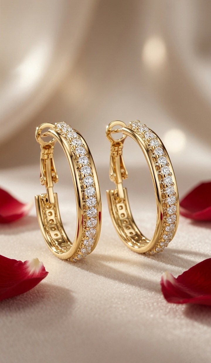 Elena Classic Pavè Diamond-Style Hoops-Gold Finish