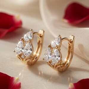 Ophelia Pear-Cut Diamond-Style Cluster Hoops-Gold Finish