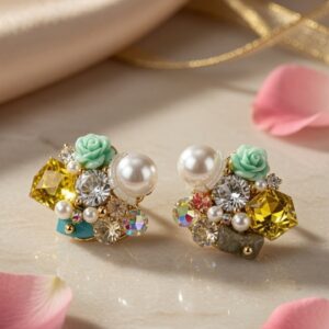 Pastel Luxe Floral Stud Earrings-Gold Finish