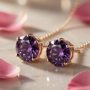 Purple Tanzanite Brilliant Amethyst Studs-Gold Finish