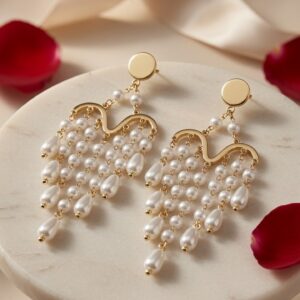 The Opaline Cascade Pearl Chandelier Drop Earrings-Gold Finish