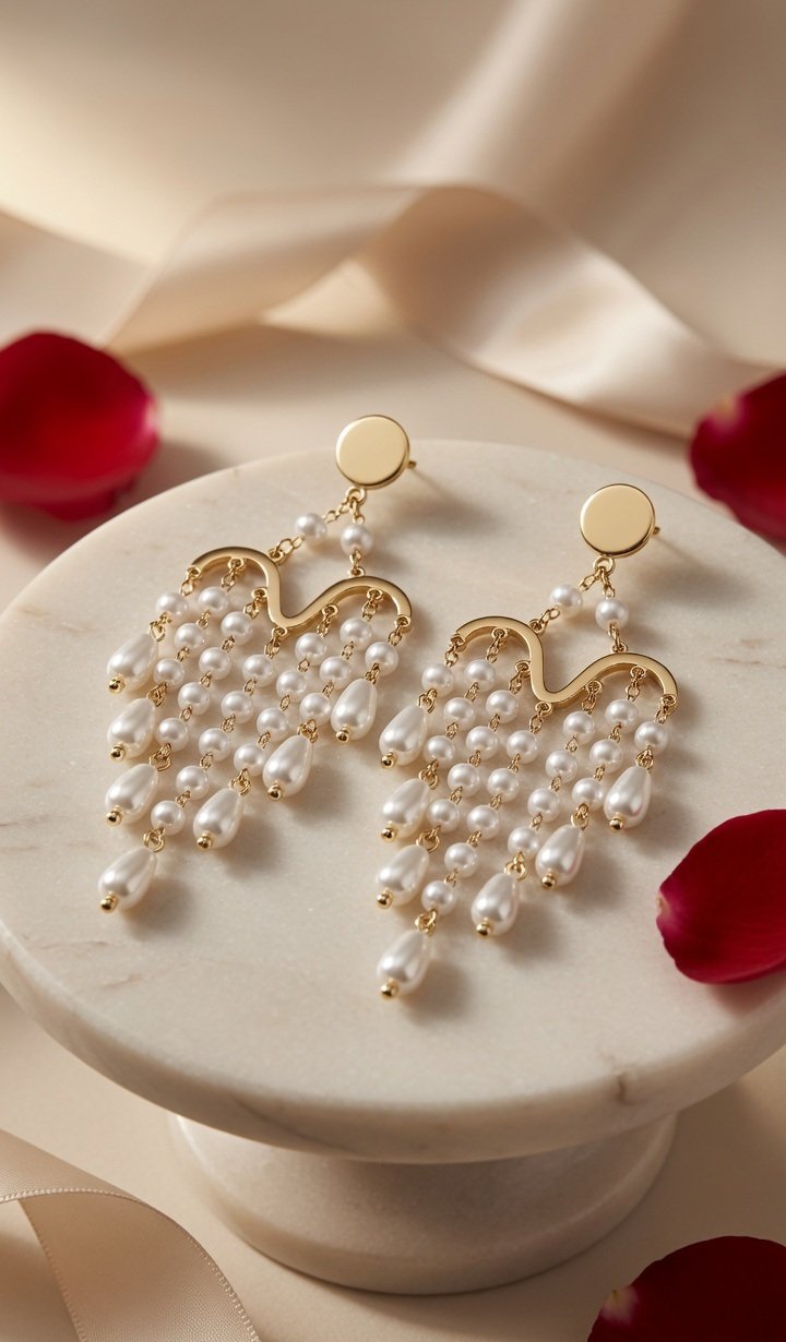 The Opaline Cascade Pearl Chandelier Drop Earrings-Gold Finish