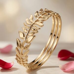 Athena Laurel Leaf Triple-Band Olive Branch Kada Bracelet-Gold Finish