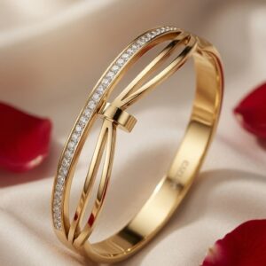 Juliette Aurelia Infinity Bow Accent Double-Band Kada Bracelet-Gold Finish