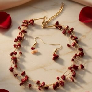 The Sedona Red Jasper Multi-Strand Raw Garnet Necklace Set-Gold Finish