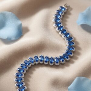 Celestial Wave Light Blue Oval Line Tennis Bracelet-Platinum Finish