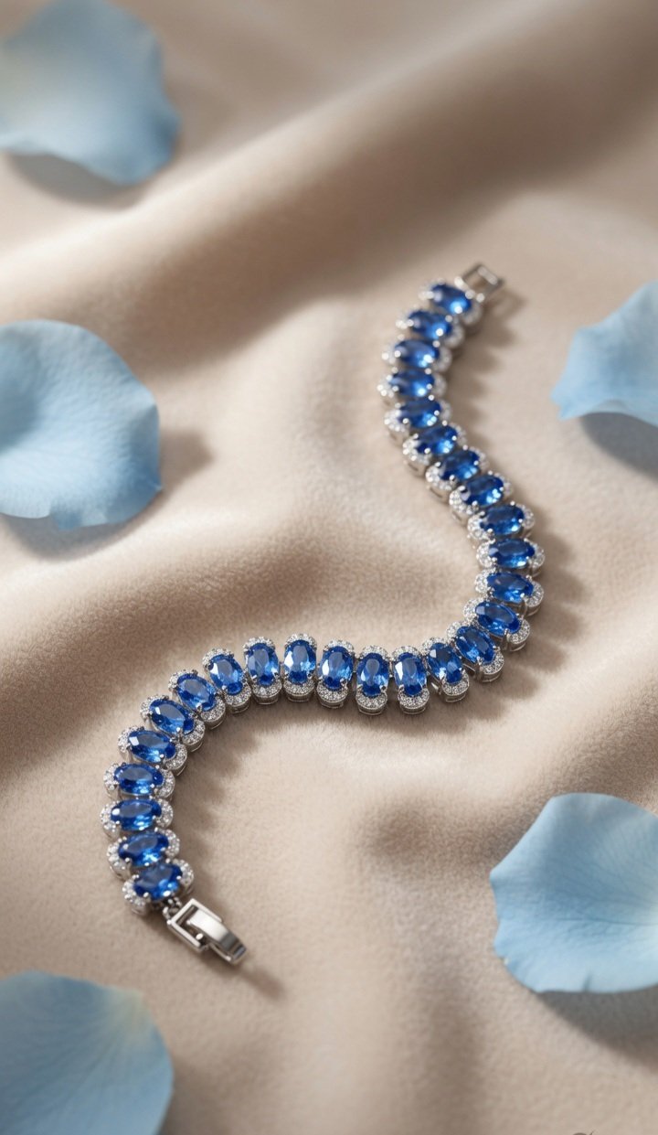 Celestial Wave Light Blue Oval Line Tennis Bracelet-Platinum Finish