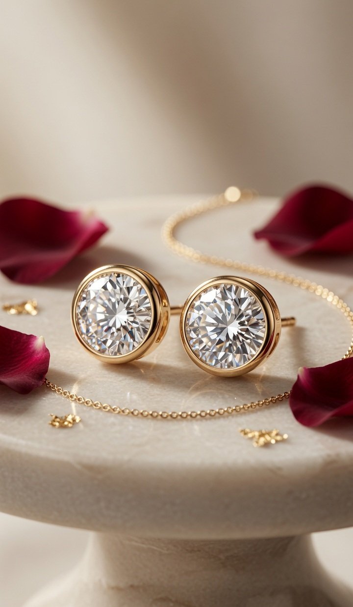 The Morden Essential Bezel Solitaire Miniature Studs-Gold Finish