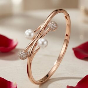 The Seraphina Twin Peral And Orb Kada Bracelet-Gold Finish